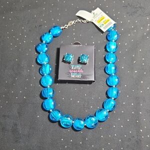 Blue Beaded Necklace and Earring Set